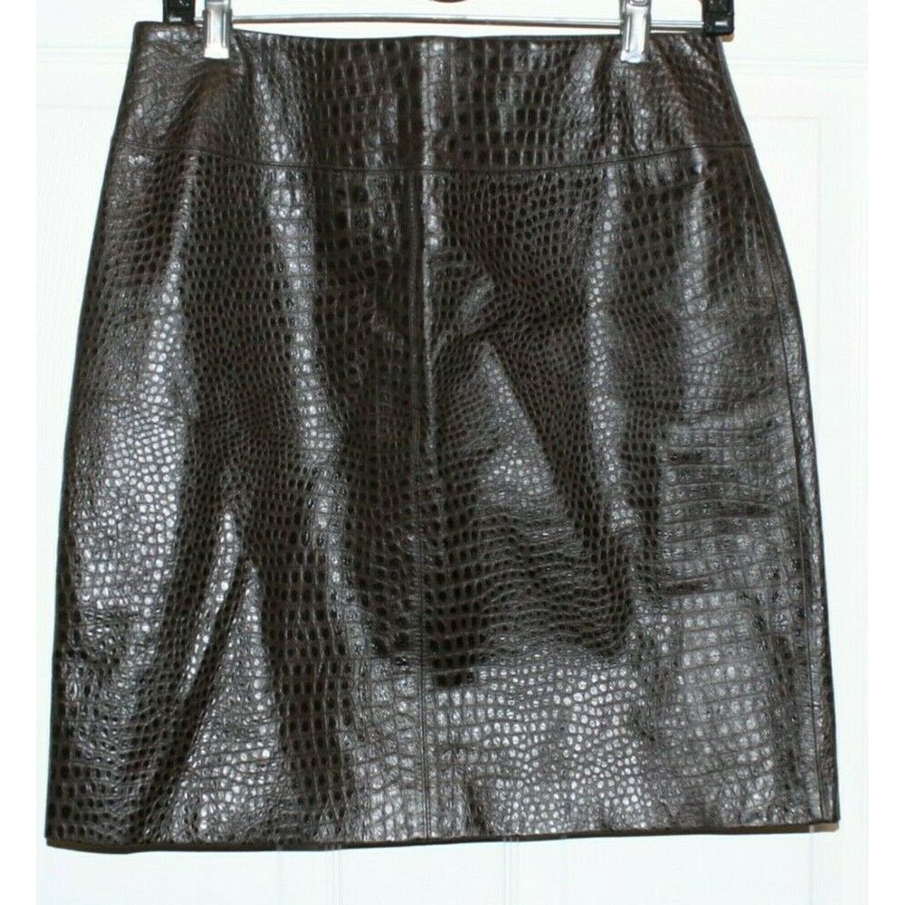 Valerie Stevens Brown Embossed Leather Skirt Sz 6